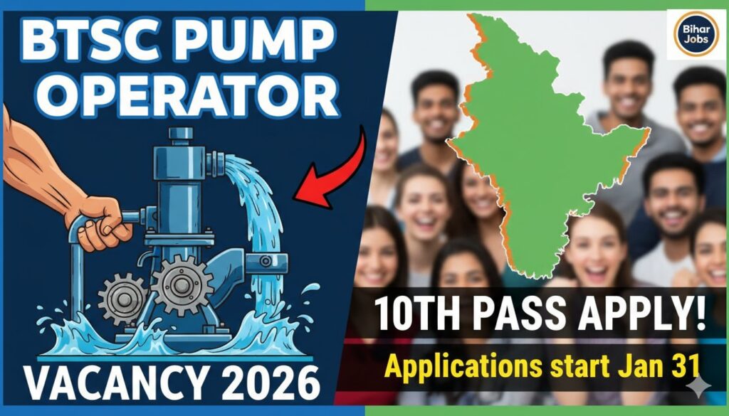 बिहार BTSC पंप ऑपरेटर भर्ती नोटिफिकेशन का ग्राफिक।