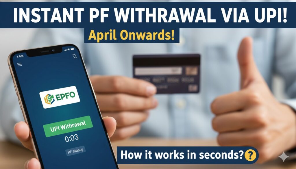 EPFO सदस्य UPI से PF फंड निकालते हुए डिजिटल ट्रांजेक्शन का इलस्ट्रेशन