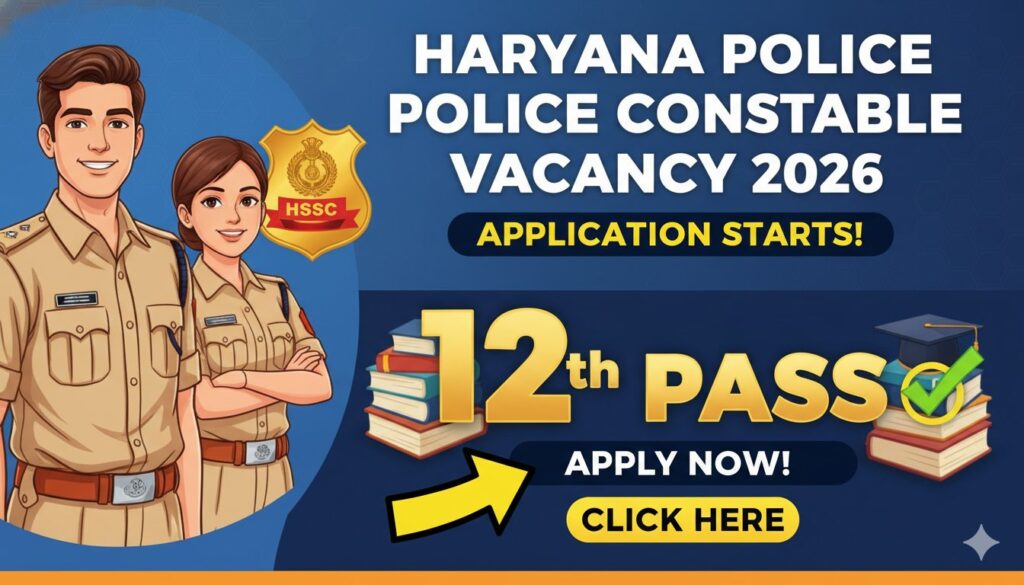 हरियाणा पुलिस कॉन्स्टेबल भर्ती 2026 के लिए आवेदन फॉर्म और पुलिस बैज का ग्राफिक।