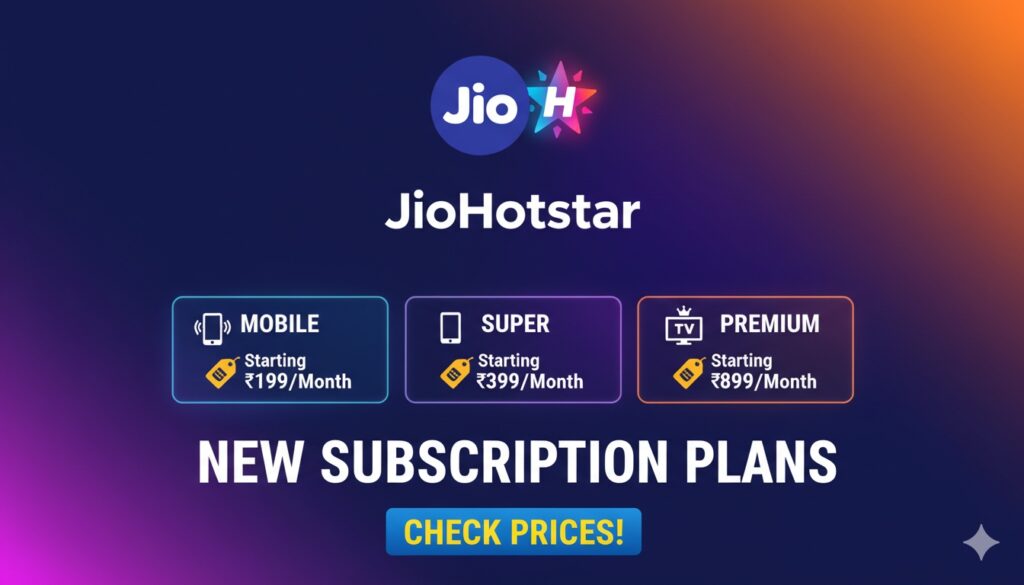 JioHotstar के नए सब्सक्रिप्शन प्लान की कीमतें और फीचर्स दिखाती इमेज