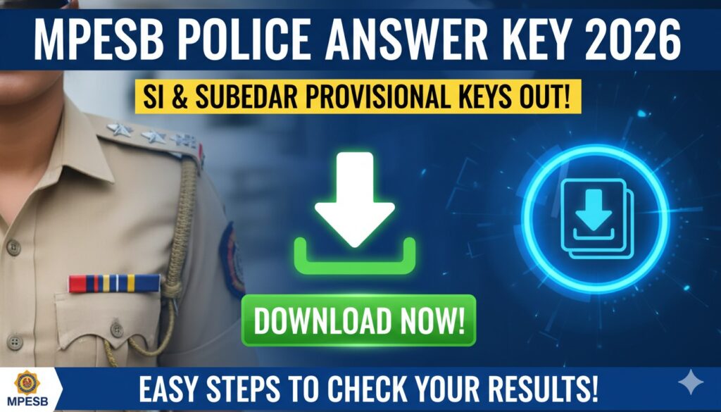 MPESB पुलिस SI और सूबेदार प्रोविजनल आंसर-की डाउनलोड पेज का स्क्रीनशॉट