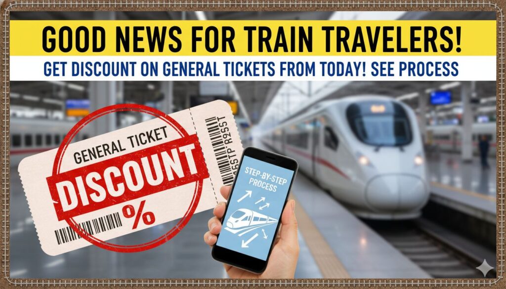 भारतीय रेलवे का RailOne ऐप पर जनरल टिकट डिस्काउंट ऑफर दिखाता हुआ इमेज