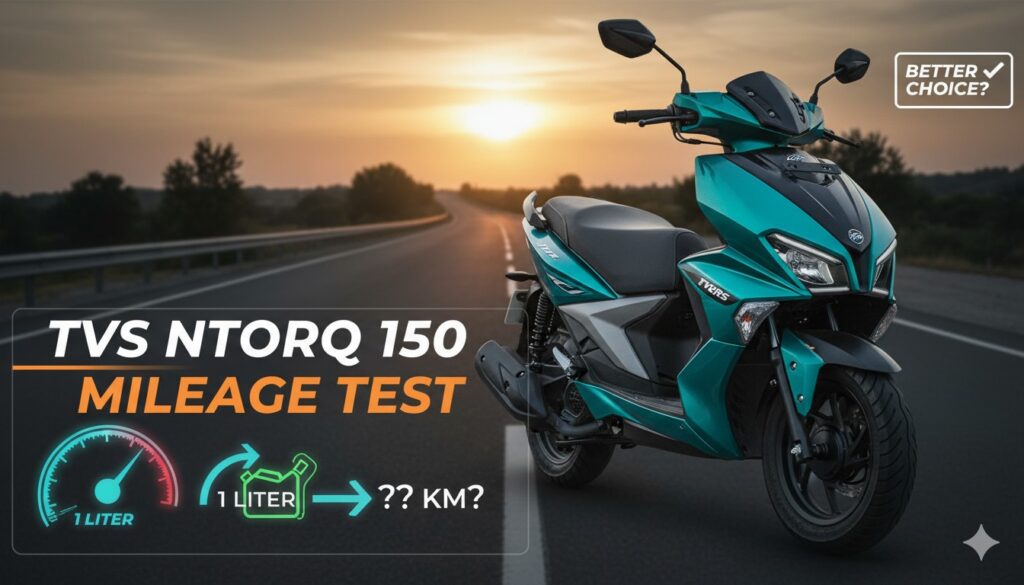 TVS NTorq 150 स्कूटर का ब्लू कलर वेरिएंट हाईवे पर राइडिंग करते हुए