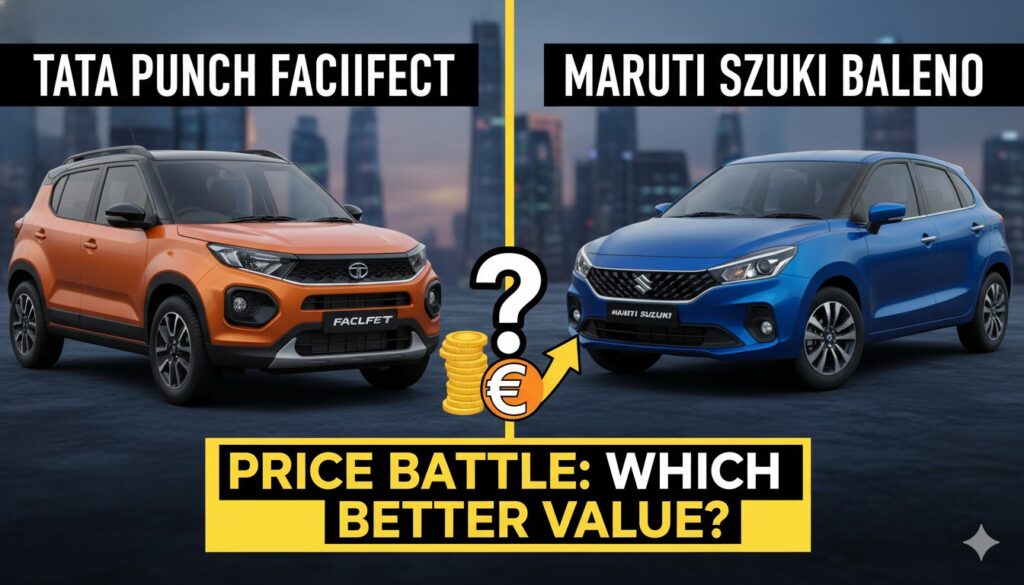 टाटा पंच फेसलिफ्ट और मारुति सुजुकी बलेनो की साइड-बाय-साइड तुलना वाली इमेज