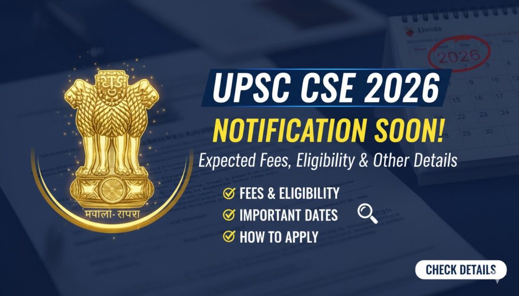 UPSC CSE 2026 प्रीलिम्स नोटिफिकेशन और परीक्षा डिटेल्स की इमेज