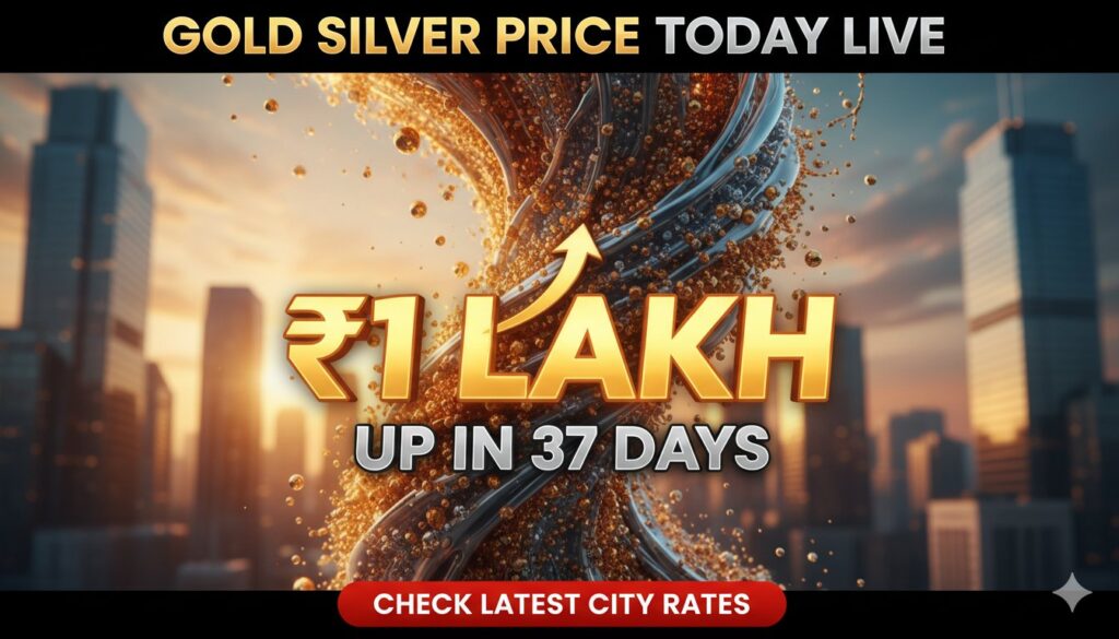 सोने और चांदी की सलाखों के साथ मूल्य चार्ट दिखाती छवि