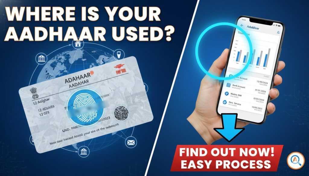 एक व्यक्ति मोबाइल पर आधार ऑथेंटिकेशन हिस्ट्री चेक करता हुआ