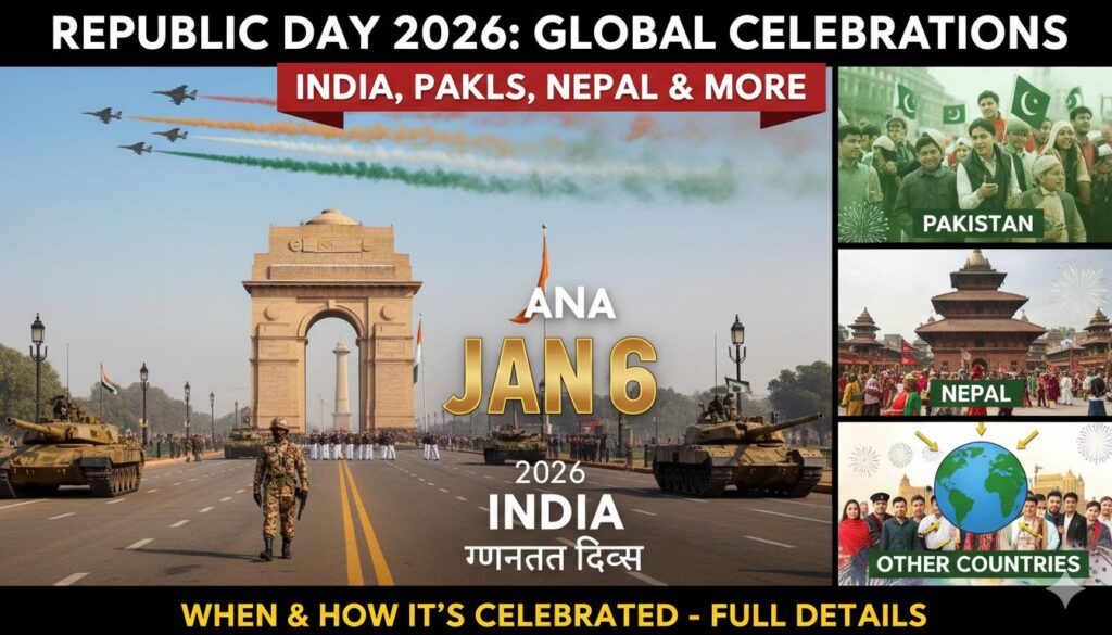 दिल्ली के कर्तव्य पथ पर गणतंत्र दिवस 2026 की परेड में सैन्य टुकड़ियां और रंग-बिरंगे tableaux।