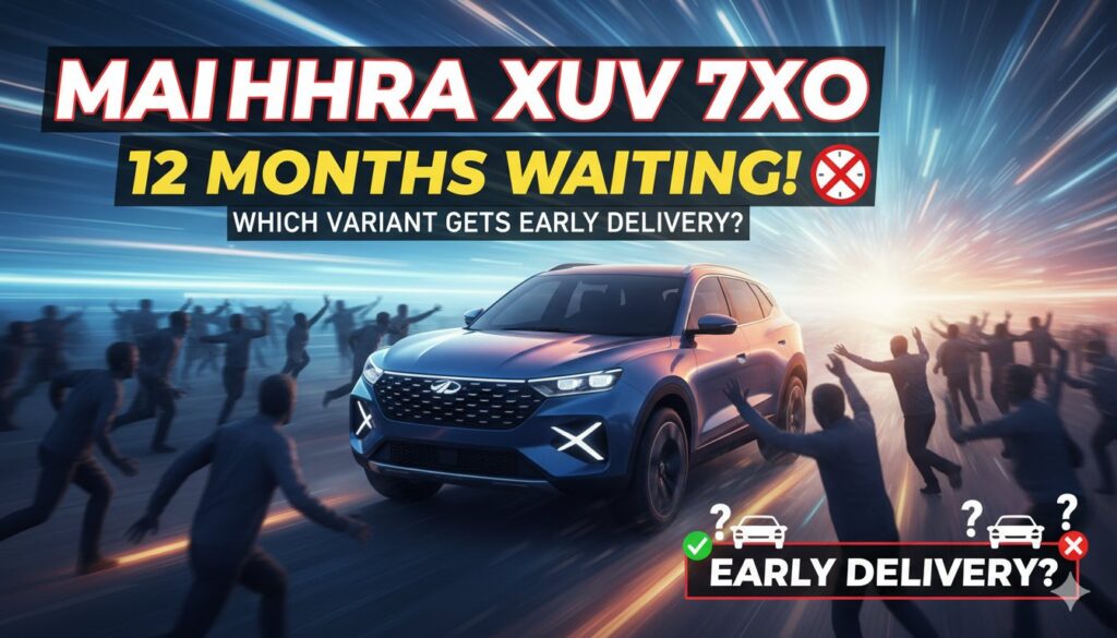 महिंद्रा XUV 7XO 2026 मॉडल का फ्रंट व्यू, ब्राउन कलर में लॉन्च इवेंट पर।