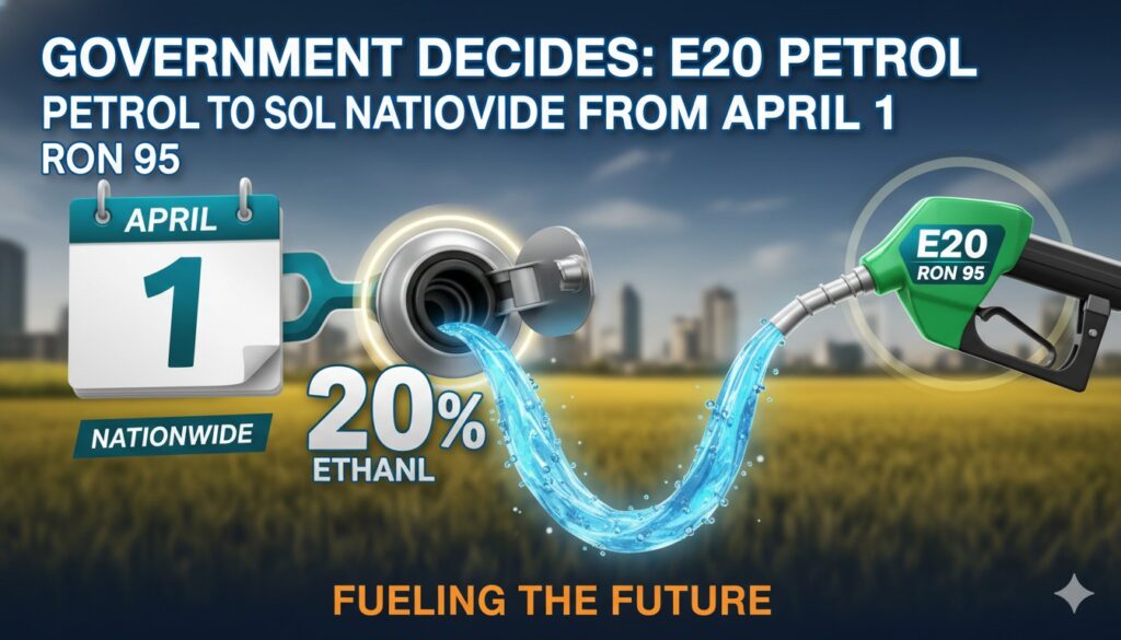 1 अप्रैल 2026 से अनिवार्य E20 RON 95 इथेनॉल ब्लेंडेड पेट्रोल पंप पर उपलब्ध