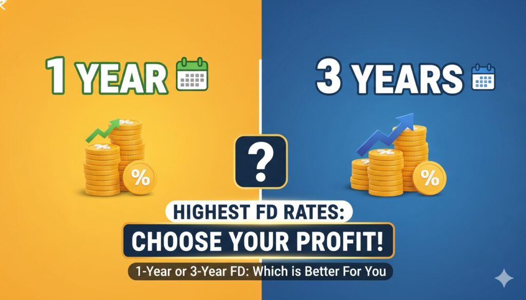 Highest FD interest rates India 2026 comparison 1 year vs 3 year