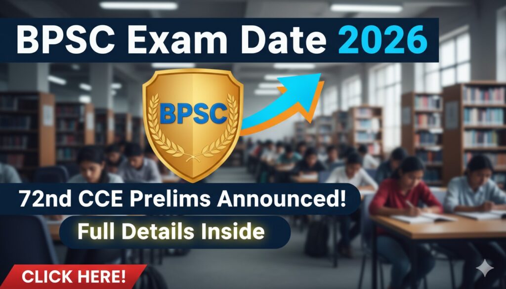 बीपीएससी 72वीं CCE प्रीलिम्स परीक्षा 2026 की तारीख घोषित, 26 जुलाई को होगी परीक्षा