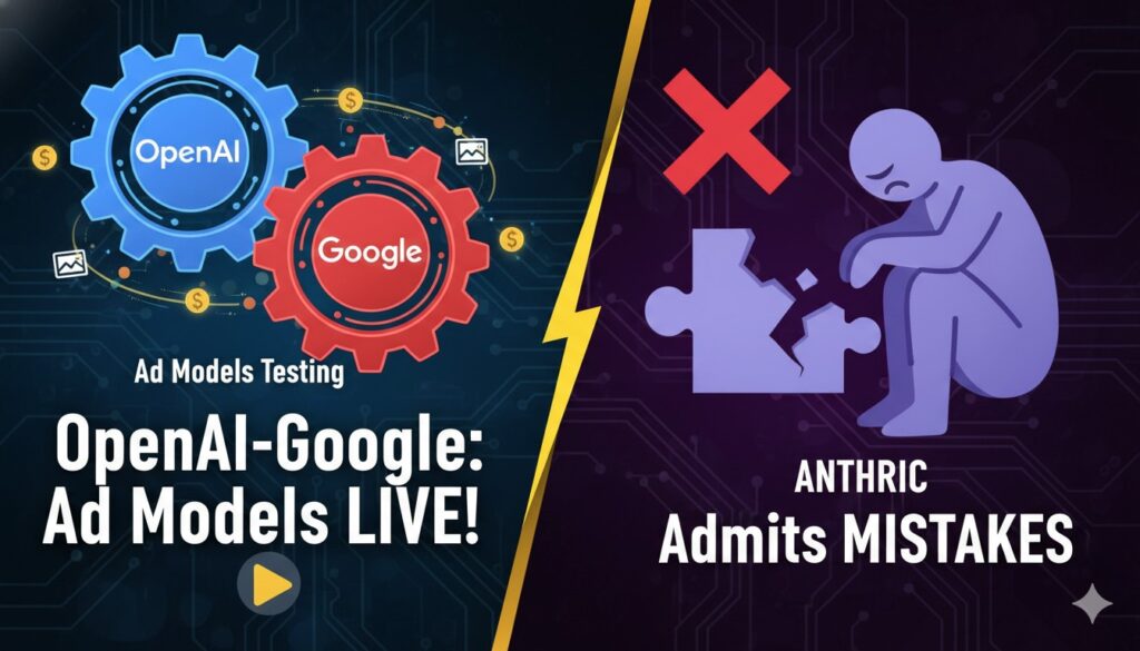 ओपनएआई ChatGPT में ऐड टेस्टिंग और Anthropic का विरोध दिखाता ग्राफिक