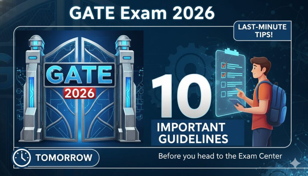 GATE 2026 परीक्षा केंद्र पर उम्मीदवार एडमिट कार्ड चेक करवाते हुए