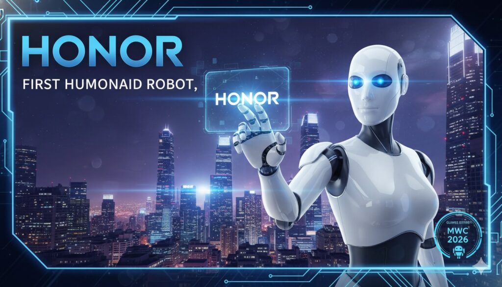 Honor का पहला ह्यूमनॉइड रोबोट टीजर इमेज, मैट ब्लैक फिगर के साथ AI सर्विस रोबोट MWC 2026