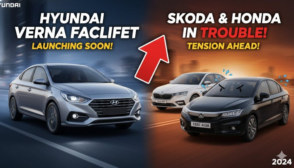 2026 Hyundai Verna Facelift स्पाई शॉट्स में टेस्टिंग के दौरान कैमोफ्लाज के साथ