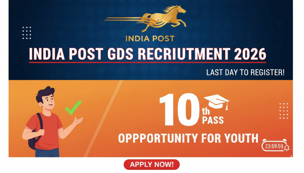 भारत पोस्ट GDS भर्ती 2026 के लिए ऑनलाइन आवेदन करते युवा, ग्रामीण डाक सेवक पदों की आखिरी तारीख