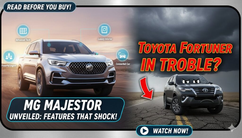 MG Majestor SUV teaser with aggressive front grille and LED lights