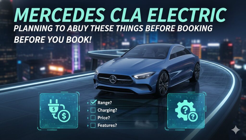 Mercedes-Benz CLA Electric 250+ in premium silver color parked on Indian road, showcasing coupe design and LED headlights