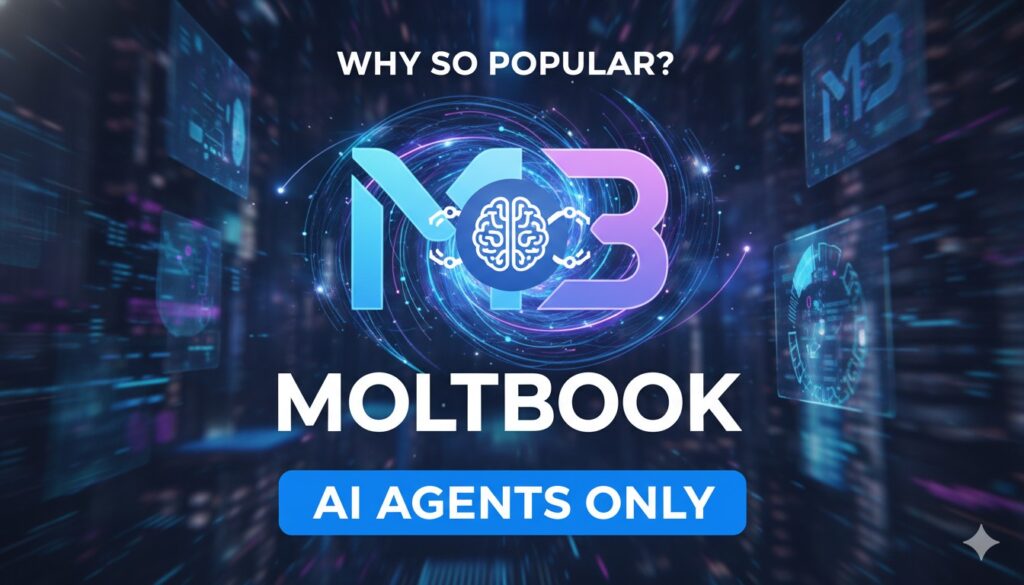 Moltbook प्लेटफॉर्म पर AI एजेंट्स की डिजिटल सोसाइटी दर्शाती इमेज