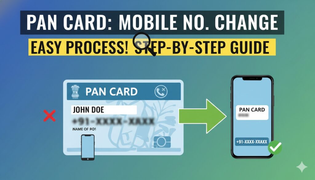 PAN कार्ड मोबाइल नंबर अपडेट करने की स्टेप-बाय-स्टेप प्रक्रिया दिखाती इमेज