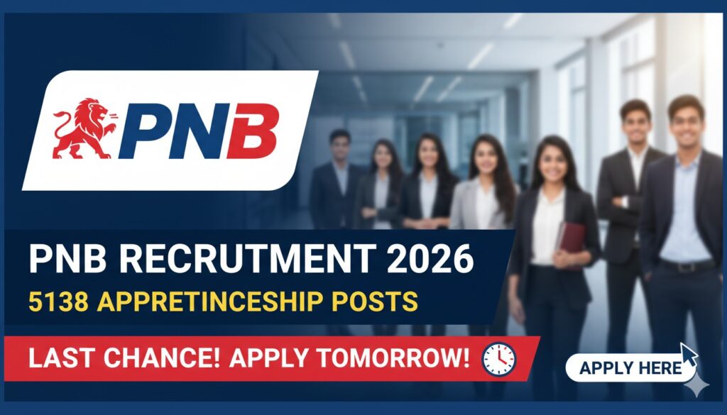 पंजाब नेशनल बैंक अप्रेंटिस भर्ती 2026 के लिए आवेदन प्रक्रिया, 5138 पदों पर कल अंतिम तिथि