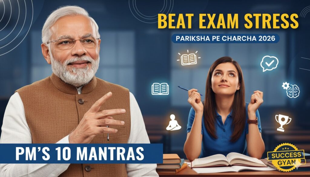 पीएम मोदी छात्रों से बात करते हुए पारिख्षा पे चर्चा 2026 इवेंट में