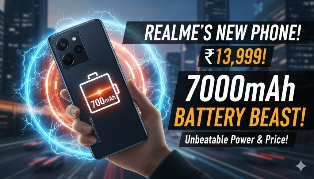 Realme Narzo 90x 5G smartphone in new Maroon Red color variant with 7000mAh battery displayed