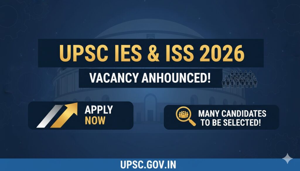 Alt Text for featured image : UPSC IES ISS 2026 vacancy notification with application details and 44 posts for Indian Economic Service and Indian Statistical Service