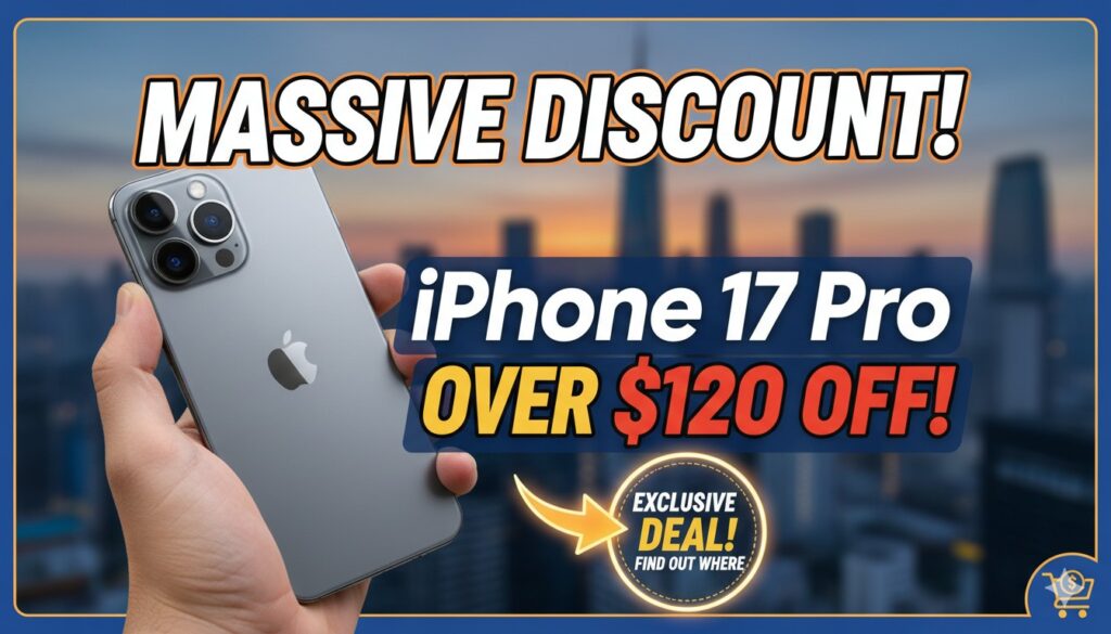 नए iPhone 17 Pro स्मार्टफोन पर भारी डिस्काउंट ऑफर दिखाता ग्राफिक, 12 हजार से ज्यादा की बचत