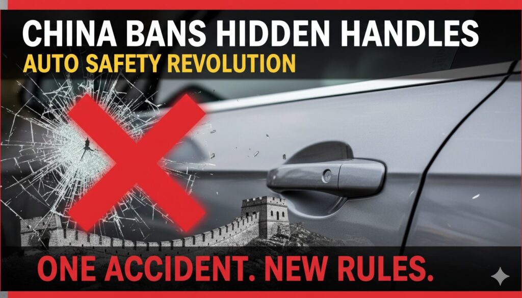 Tesla कार में हिडन डोर हैंडल का क्लोज-अप, जो चीन में बैन हो रहा है
