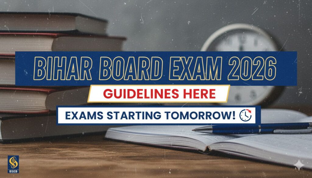 बिहार बोर्ड परीक्षा केंद्र पर छात्रों की भीड़ और सुरक्षा जांच