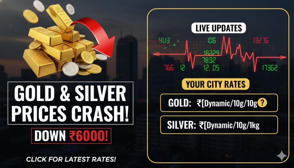 सोने और चांदी की कीमतें गिरावट के साथ, 10 फरवरी 2026 के ताजा रेट्स दिखाते हुए चार्ट