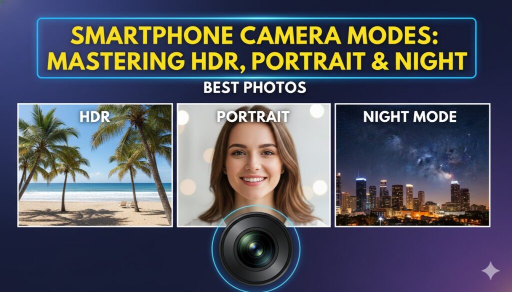 स्मार्टफोन ट्राइपॉड पर रात के शहर की लॉन्ग एक्सपोज़र फोटो कैप्चर करते हुए