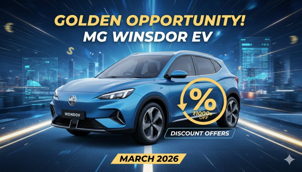 MG Windsor EV कार मार्च 2026 डिस्काउंट ऑफर्स के साथ प्रदर्शित, ₹70,000 तक की बचत