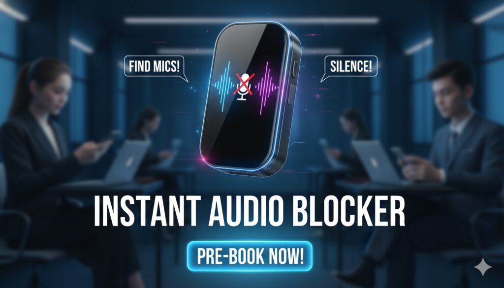 Spectre I AI-powered anti-surveillance device that detects and blocks microphones for privacy protection