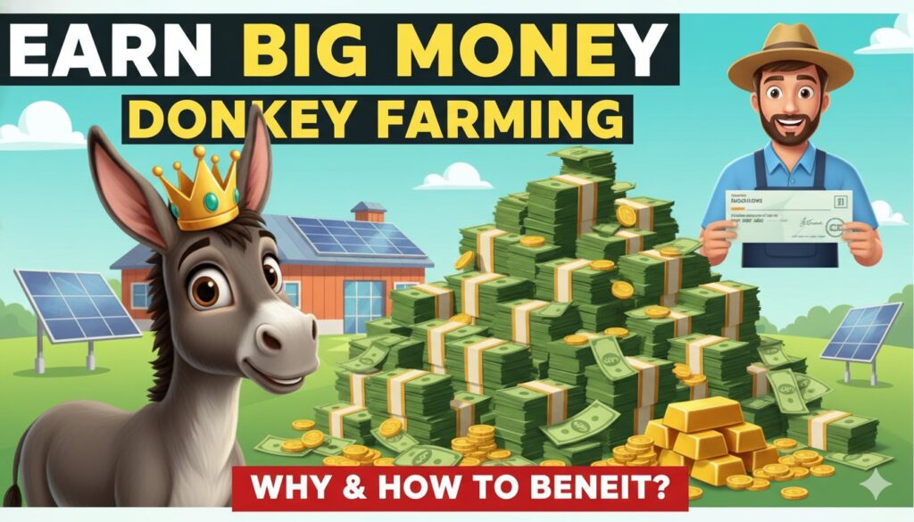 Alt Text for featured image : सरकार की एनएलएम योजना के तहत गधा पालन पर 50 लाख रुपये सब्सिडी, गधे और किसान ग्रामीण क्षेत्र में