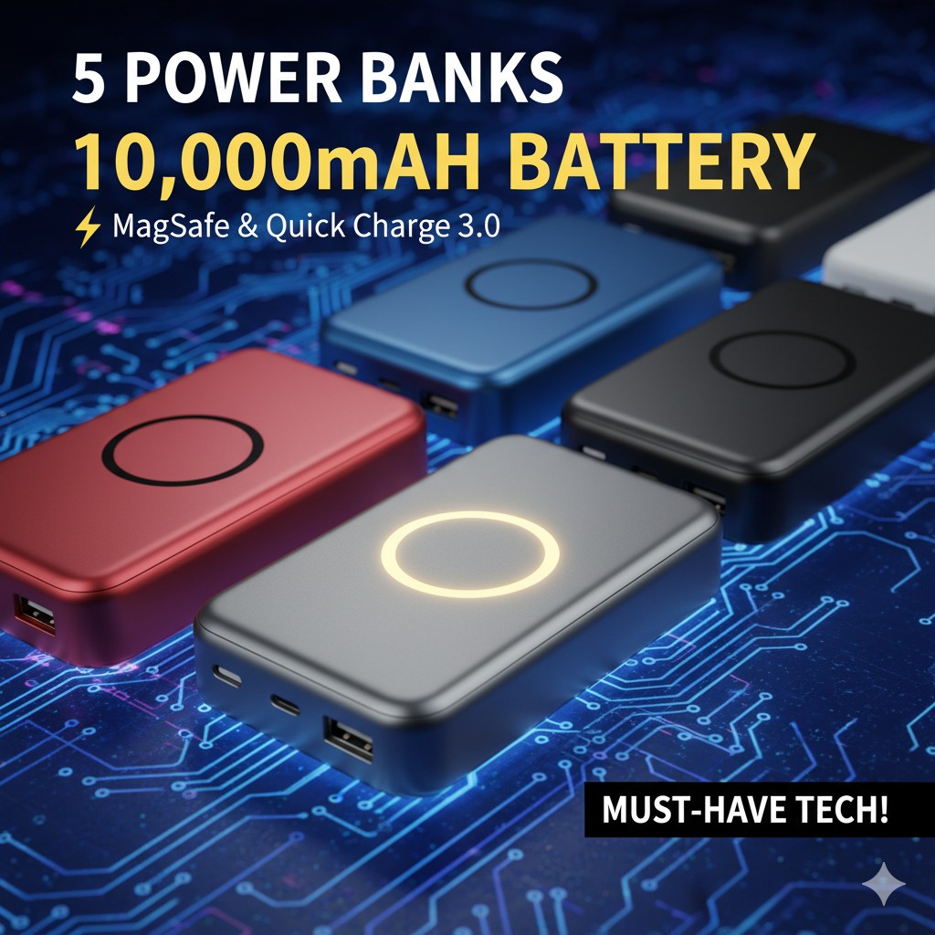 10,000mAh MagSafe पावरबैंक का क्लोजअप व्यू, मैग्नेटिक अटैचमेंट और फास्ट चार्जिंग इंडिकेटर के साथ