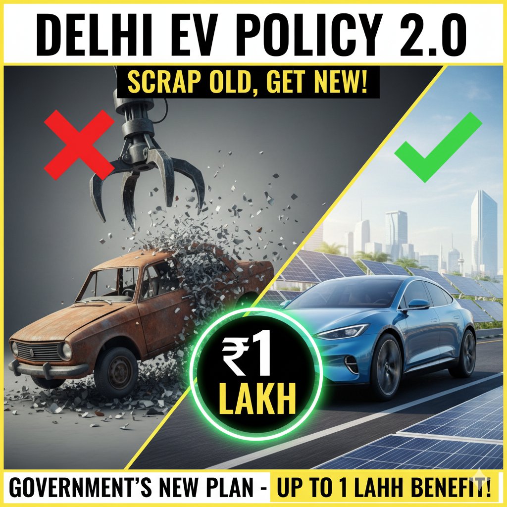 दिल्ली EV Policy 2.0 के तहत पुरानी गाड़ी स्क्रैप करके नई इलेक्ट्रिक कार पर 1 लाख तक इंसेंटिव