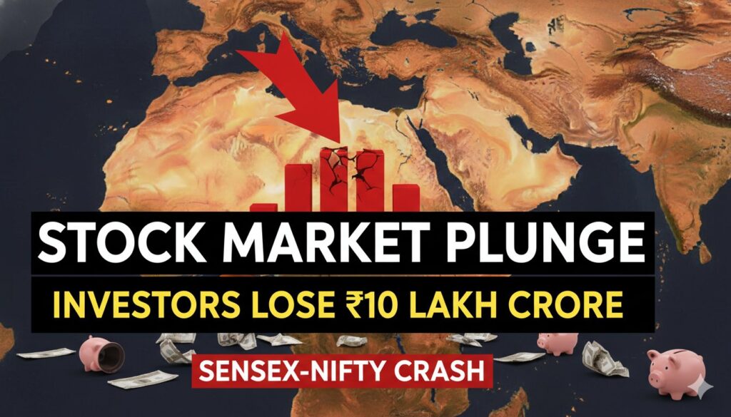 मिडिल ईस्ट तनाव के बीच भारतीय शेयर बाजार में भारी गिरावट, सेंसेक्स और निफ्टी लाल निशान पर